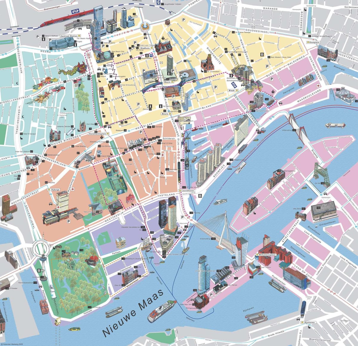 地図のロッテルダム観光 