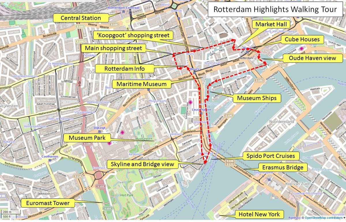 地図のロッテルダムに歩きツアー 